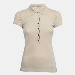 Pre Owned Burberry Brit Beige Cotton Pique Polo T-Shirt XS