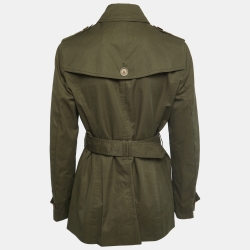 Burberry Brit Military Green Cotton Double Breasted Belted Coat M