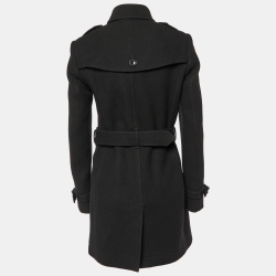 Pre Owned Burberry Brit Black Wool Double Breasted Belted Coat S
