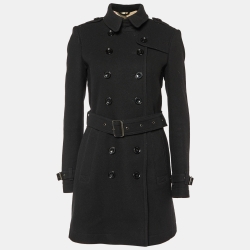 Pre Owned Burberry Brit Black Wool Double Breasted Belted Coat S