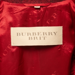Burberry Brit Red Checked Patterned Wool Double-Breasted Coat S