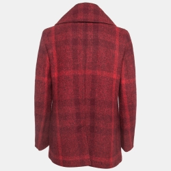 Burberry Brit Red Checked Patterned Wool Double-Breasted Coat S
