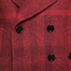 Burberry Brit Red Checked Patterned Wool Double-Breasted Coat S