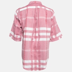 Pre Owned Burberry Brit Pink Checked Cotton Buttoned Tunic L