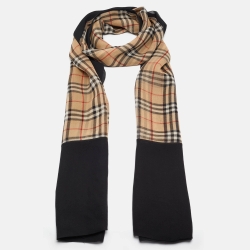 Pre Owned Burberry London Beige/Black Checked Silk Scarf