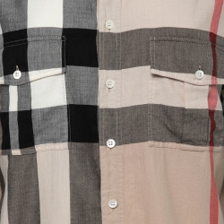 Pre Owned Burberry London Beige Check Print Cotton Double-Pocket Shirt M  