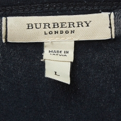 Pre Owned Burberry London Black Shoulder Patch Jersey V-Neck T-Shirt L