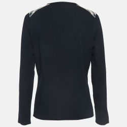 Pre Owned Burberry London Black Shoulder Patch Jersey V-Neck T-Shirt L