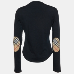 Pre Owned Burberry Black Cotton Nova Check Patch Long Sleeve T-Shirt M