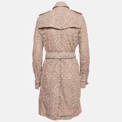 Pre Owned Burberry London Tan Lace Belted Mid-Length Coat S