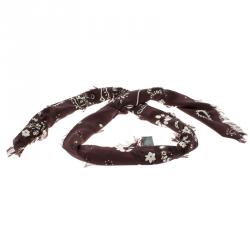 Pre Owned Burberry Prorsum Burgundy Floral Printed Silk Elderberry Square Scarf