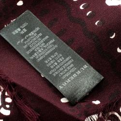 Pre Owned Burberry Prorsum Burgundy Floral Printed Silk Elderberry Square Scarf