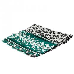Burberry Prorsum Dusty Teal Patchwork Floral Geo Print Cashmere Scarf