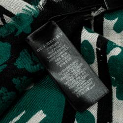 Burberry Prorsum Dusty Teal Patchwork Floral Geo Print Cashmere Scarf