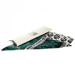 Burberry Prorsum Dusty Teal Patchwork Floral Geo Print Cashmere Scarf
