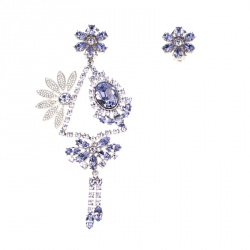 Burberry Half Daisy Crystal Silver Tone Clip-on Asymmetric Stud Drop Earrings