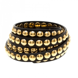 Pre Owned حزام بربري لفة مزدوجة كباسين جلد أسود 90 سم