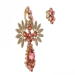 Burberry Double Daisy Crystal Gold Tone Clip-on Asymmetric Stud Drop Earrings