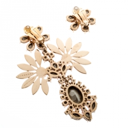 Burberry Double Daisy Crystal Gold Tone Clip-on Asymmetric Stud Drop Earrings