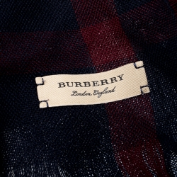 مملوكة مسبقًا وشاح بربري صوف وكشمير كاروهات أزرق كحلي خفيف