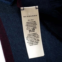 مملوكة مسبقًا وشاح بربري صوف وكشمير كاروهات أزرق كحلي خفيف