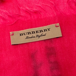 Pre Owned وشاح بربري بحواف منسلة كشمير وردي وبرتقالي فاتح