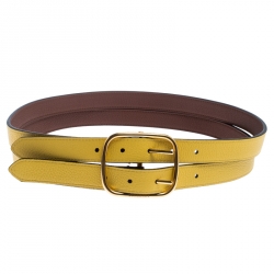 Pre Owned Burberry Yellow/Brown Leather Lynton Double Strap Belt 85CM