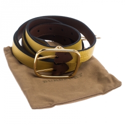 Pre Owned Burberry Yellow/Brown Leather Lynton Double Strap Belt 85CM