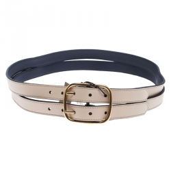 مملوكة مسبقًا Burberry Ivory Leather Lynton Double Strap Belt 90CM