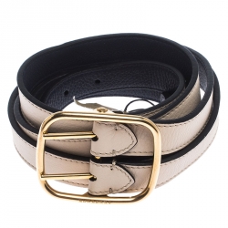مملوكة مسبقًا Burberry Ivory Leather Lynton Double Strap Belt 90CM
