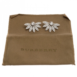 مملوكة مسبقًا Burberry Crystal Studded Half Daisy Silver Tone Earrings