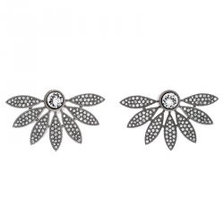 مملوكة مسبقًا Burberry Crystal Studded Half Daisy Silver Tone Earrings