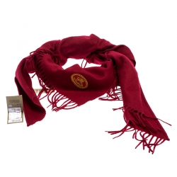 Pre Owned Burberry Red Cashmere Fringe Trimmed Triangle Scarf