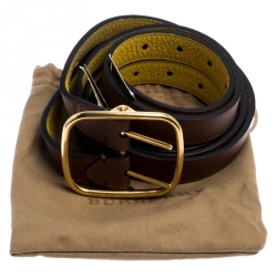 Pre Owned Burberry Brown/Yellow Leather Lynton Double Strap Belt 85CM