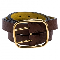 Pre Owned Burberry Brown/Yellow Leather Lynton Double Strap Belt 85CM