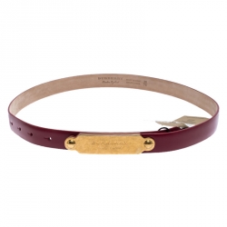 Pre Owned Burberry Red Leather Reese Slim Belt 75 CM