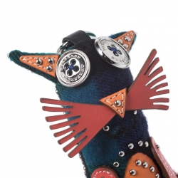Burberry Multicolor Wool and Leather Rufus Cat Key Ring / Bag Charm