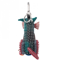 Burberry Multicolor Wool and Leather Rufus Cat Key Ring / Bag Charm