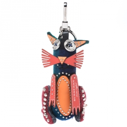 Burberry Multicolor Wool and Leather Rufus Cat Key Ring / Bag Charm