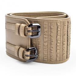 Pre Owned Burberry Beige Leather Double Buckle Wide Belt 80 CM