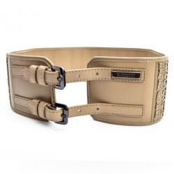 Pre Owned Burberry Beige Leather Double Buckle Wide Belt 80 CM