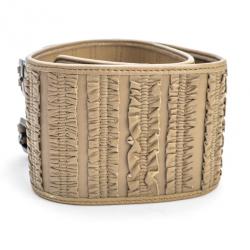 Pre Owned Burberry Beige Leather Double Buckle Wide Belt 80 CM