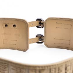 Pre Owned Burberry Beige Leather Double Buckle Wide Belt 80 CM