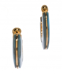مملوكة مسبقًا Burberry Blue Marbled Resin Gold Tone Hoop Earrings