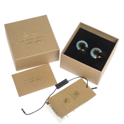 مملوكة مسبقًا Burberry Blue Marbled Resin Gold Tone Hoop Earrings