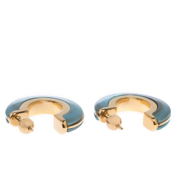مملوكة مسبقًا Burberry Blue Marbled Resin Gold Tone Hoop Earrings