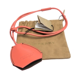 Pre Owned Burberry Coral Pink Leather Lanyard Key Ring