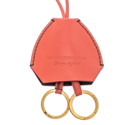 Pre Owned Burberry Coral Pink Leather Lanyard Key Ring