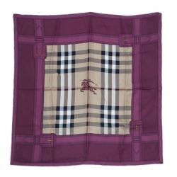 مملوكة مسبقًا Burberry Magenta Novacheck Silk Square Scarf