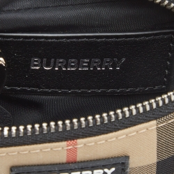 Pre Owned Burberry Beige/Black House Check Fabric and Leather Mini Sonny Bum Bag Keychain